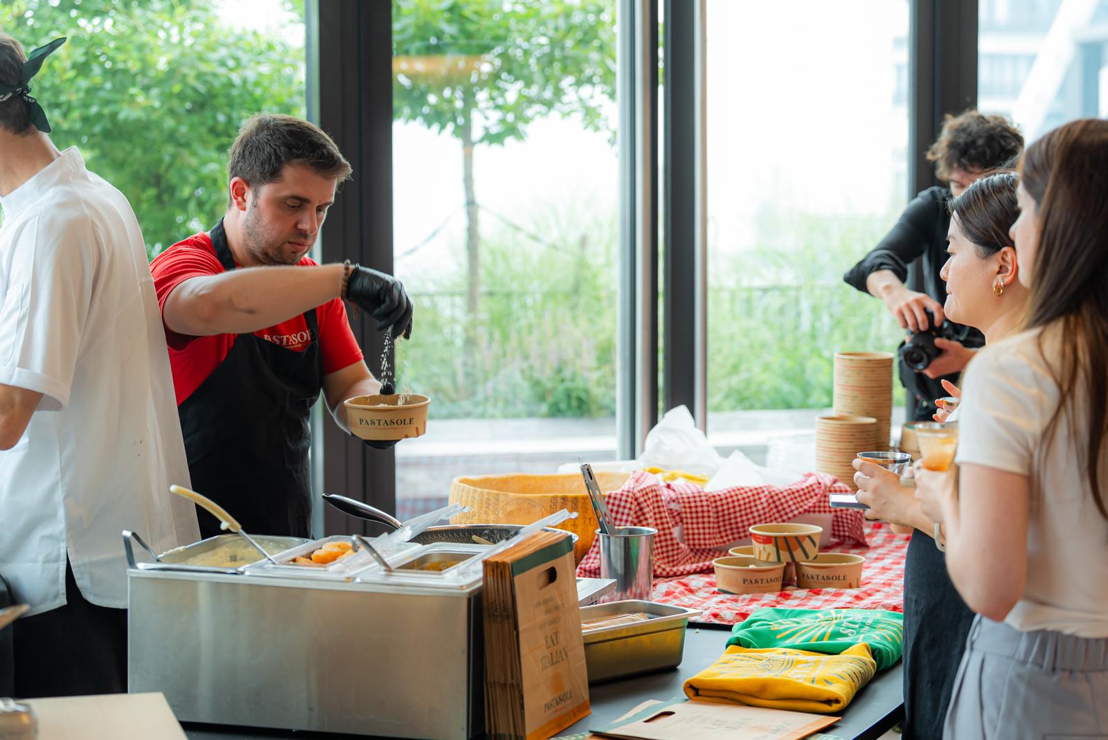 Pastasole pasta bar at an office catering event