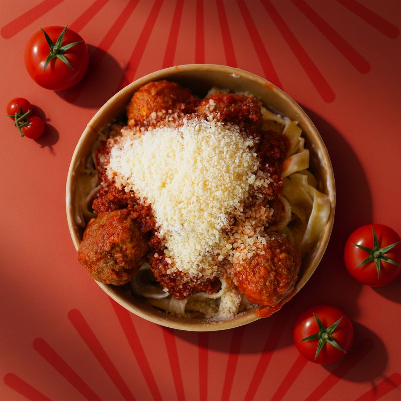 Fettuccine Meat Lovers with Bolognese, meatballs and Parmesan